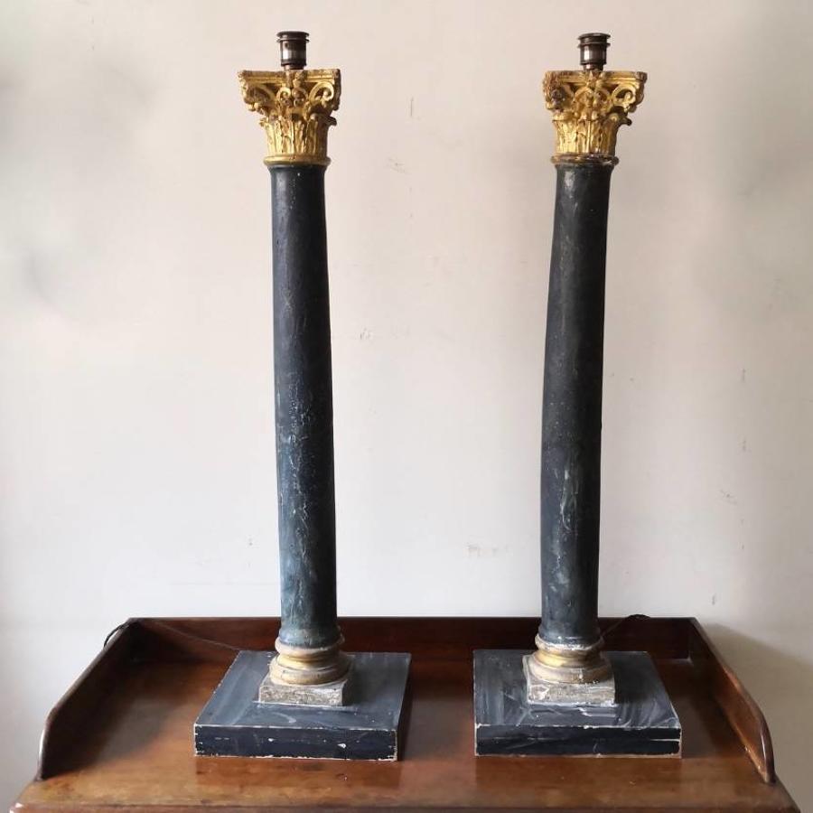 A monumental pair of corinthian column lamps