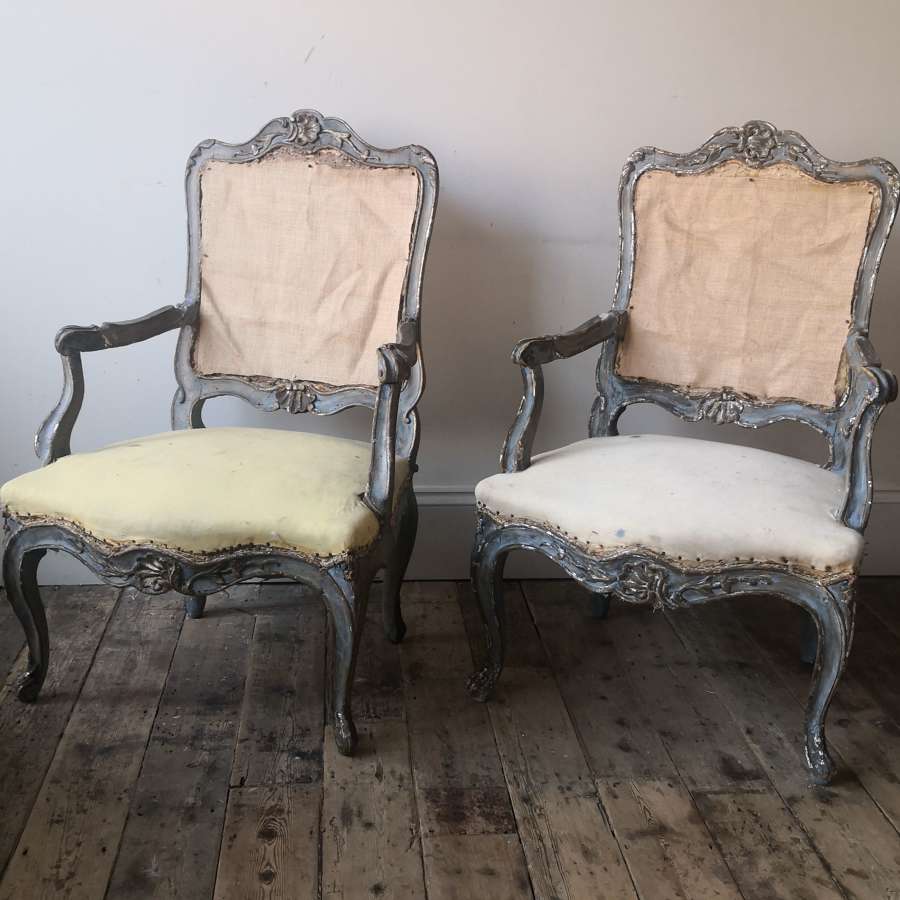 A pair of painted 19th century armchairs