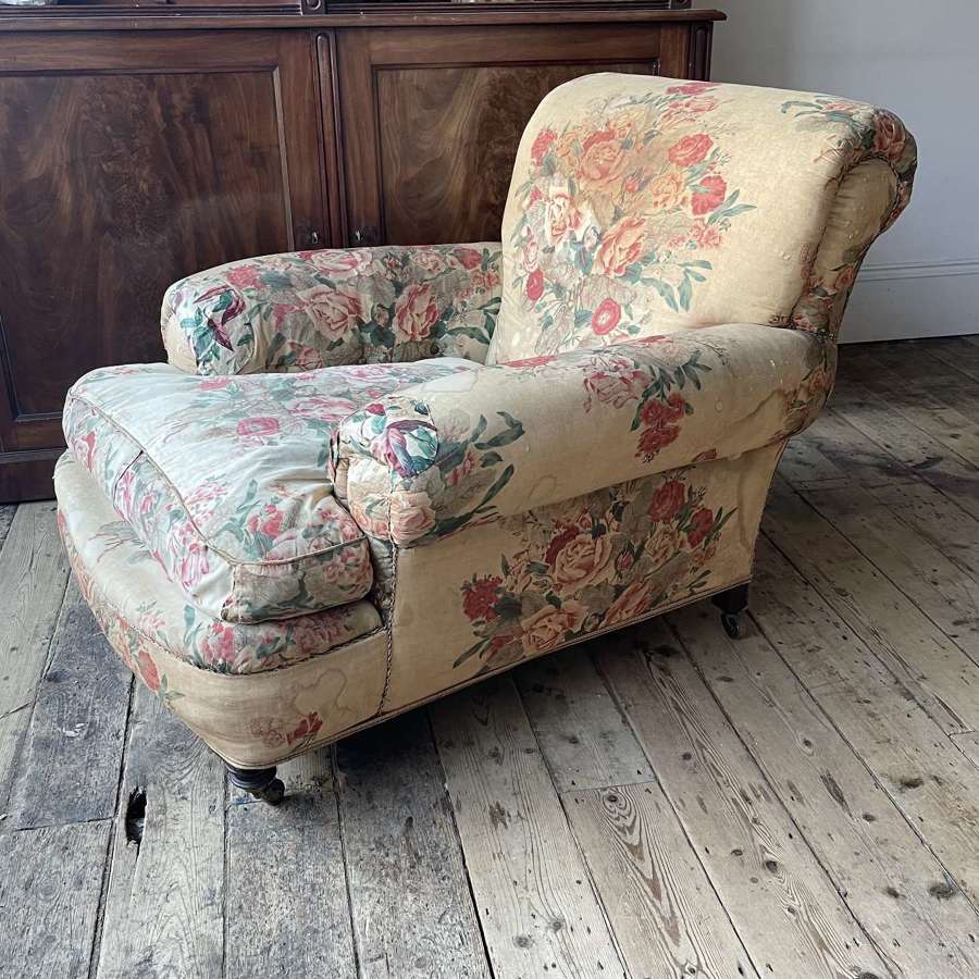 19th century, deep seated, chintz armchair.