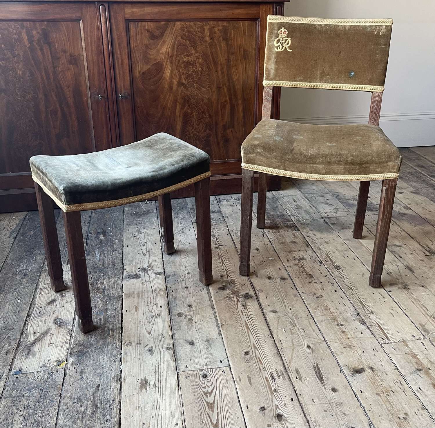 A George VI Coronation chair and stool