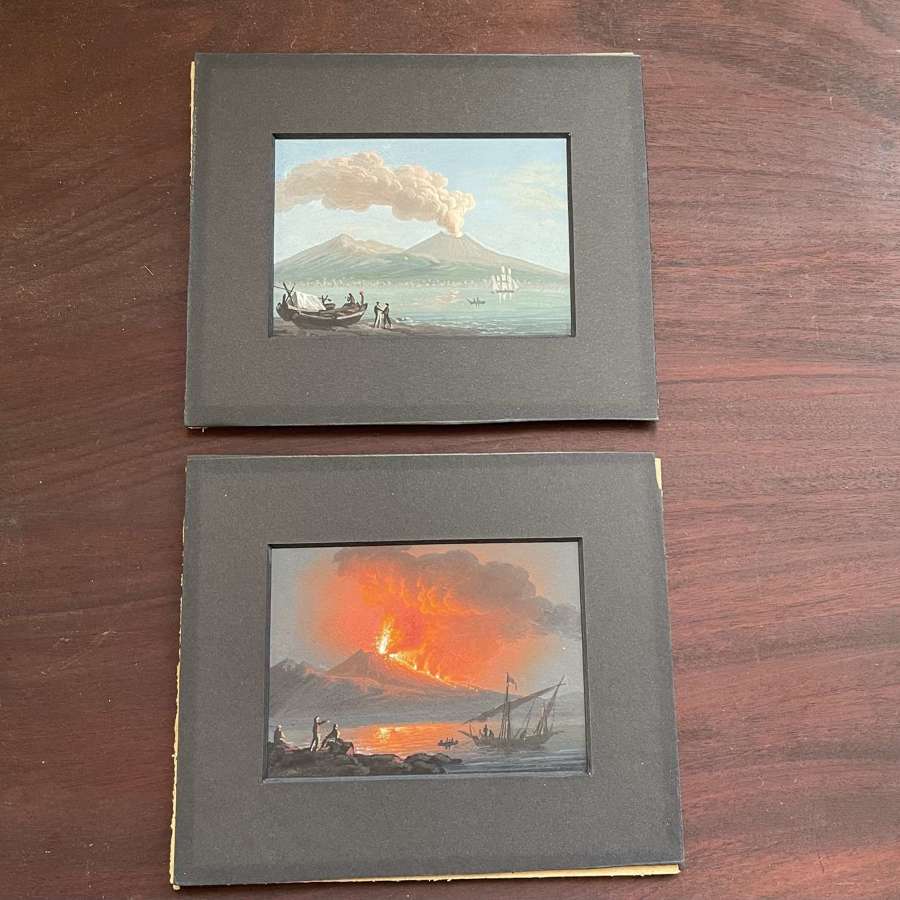 A pair of Mount  Vesuvius guaches