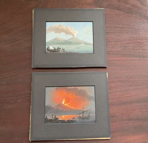 A pair of Mount  Vesuvius guaches