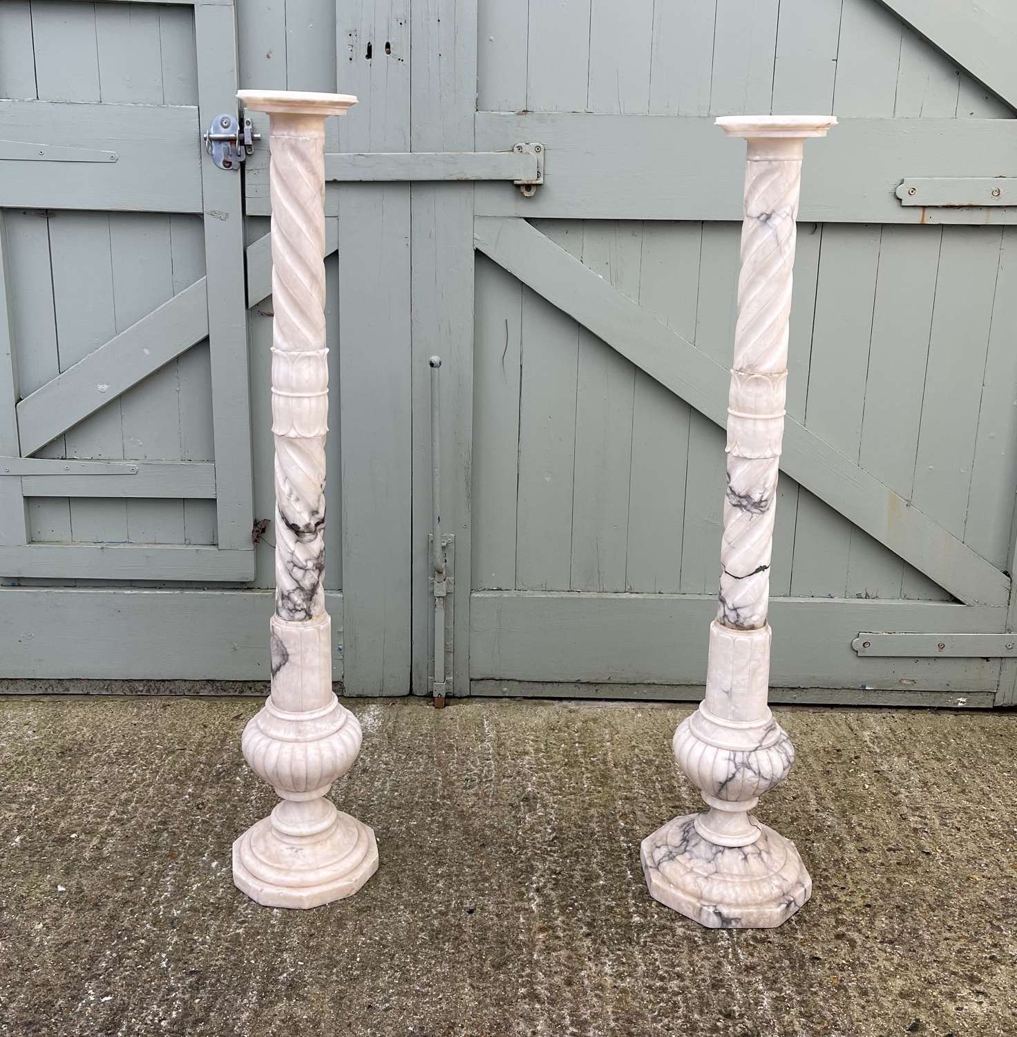 A matched pair of alabaster columns