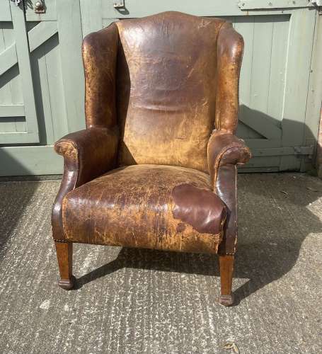 19th century leather wing chair