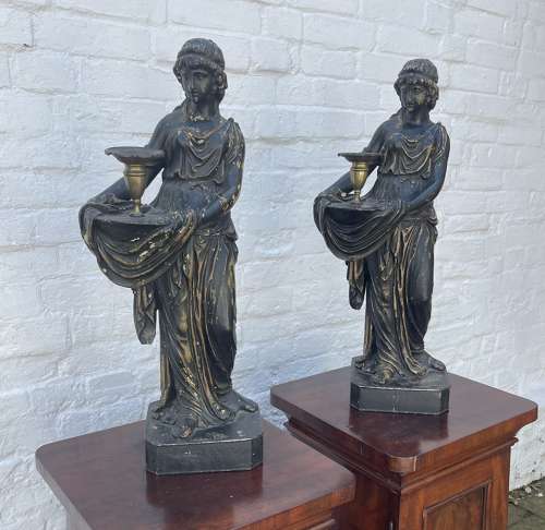 A pair of Regency, figural, plaster candelabra