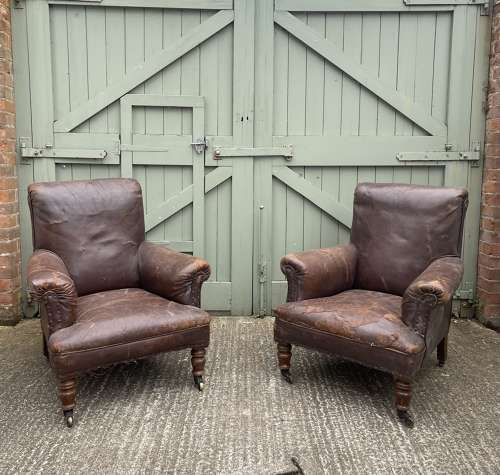A pair of 19th century leather club chairs