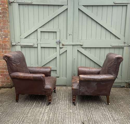 A pair of 19th century leather club chairs