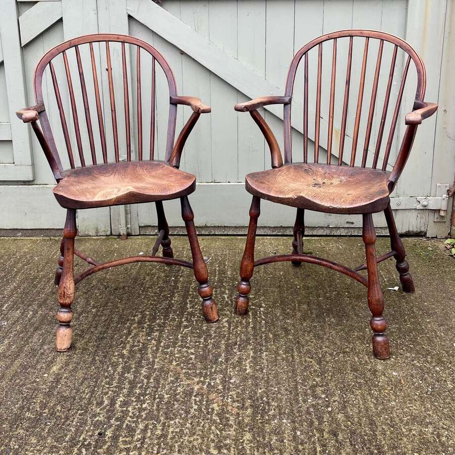 A pair of Yew wood Windsor chairs
