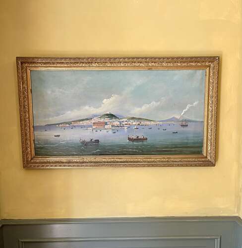 A large naive grand tour oil on canvas of the bay of Naples