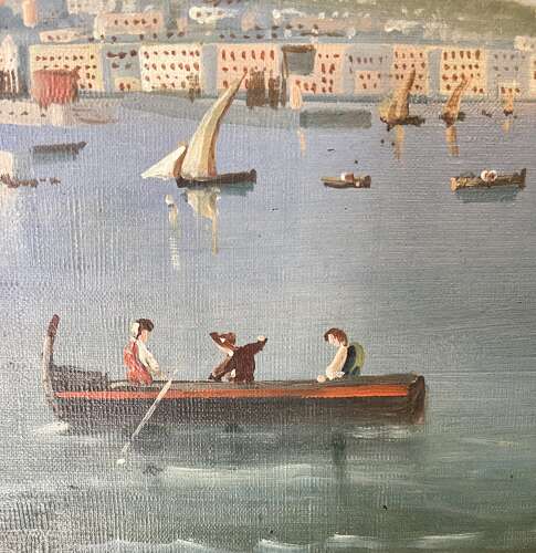 A large naive grand tour oil on canvas of the bay of Naples