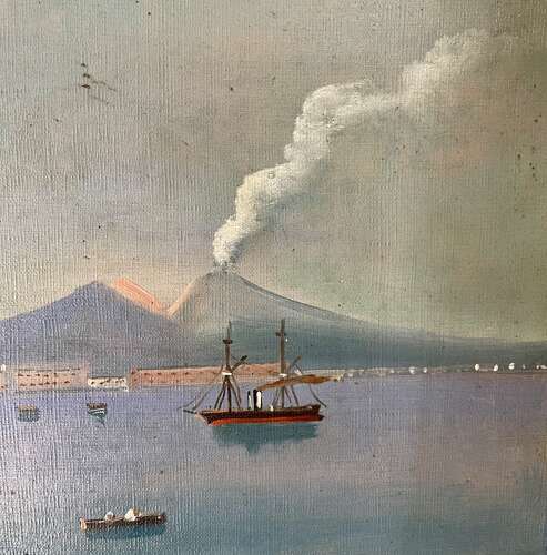 A large naive grand tour oil on canvas of the bay of Naples